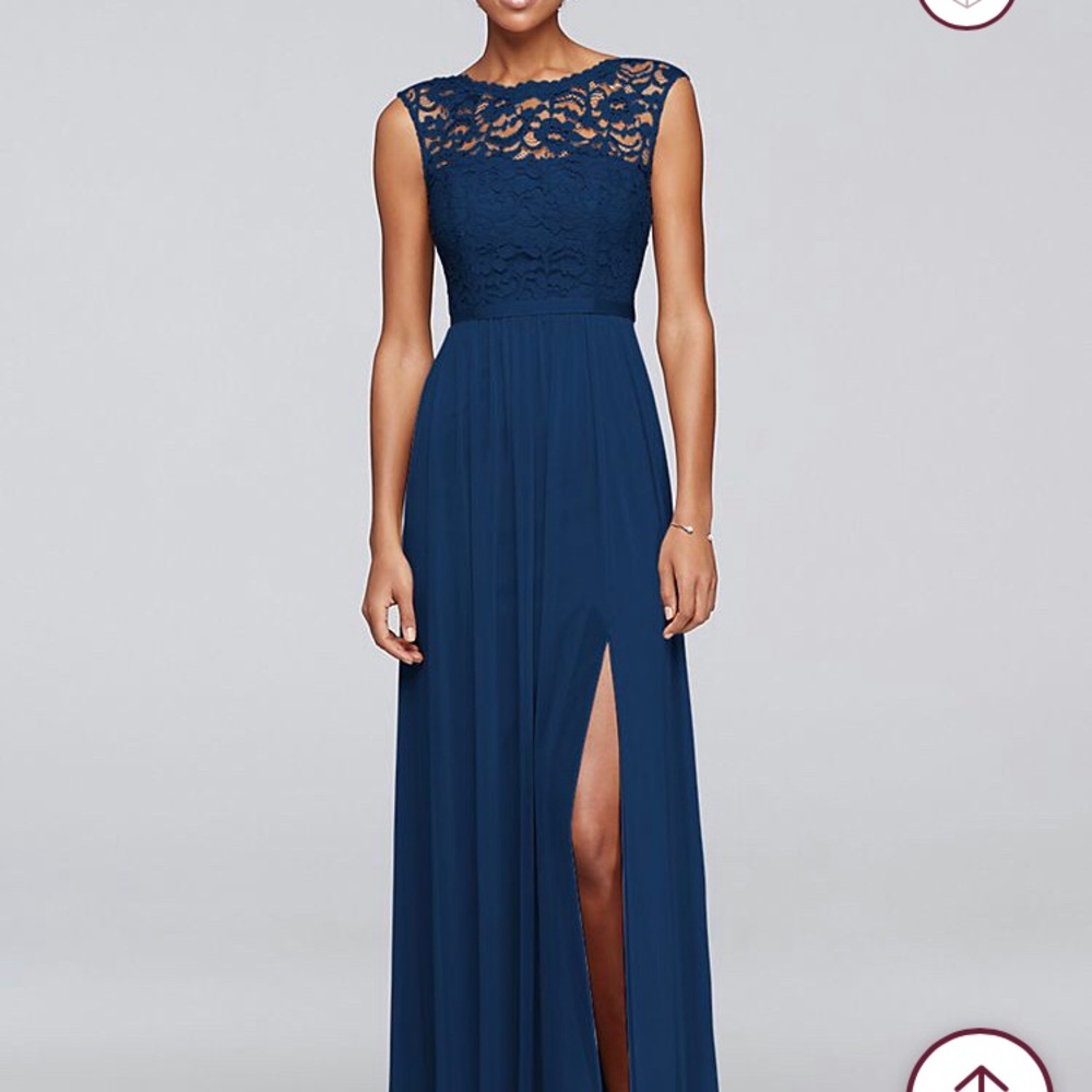 David’s Bridal Long Chiffon Bridesmaid Dress with Lace top